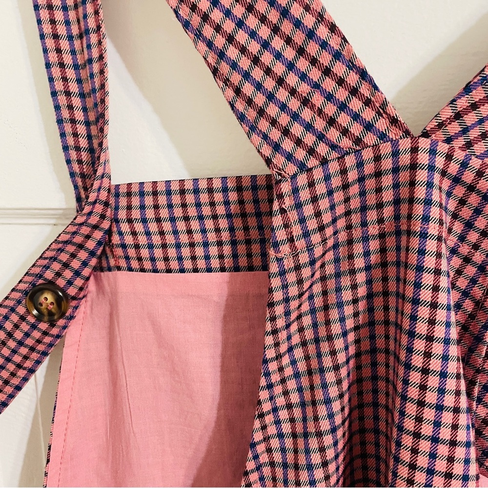 NWT Anthropologie FRNCH Pink Purple Paris Plaid Tapered Jumpsuit Overalls - Picture 11 of 12